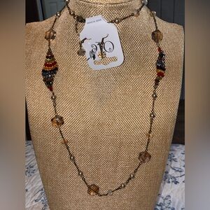 Elegant Beaded Necklace with Amber and Red Accents